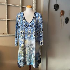 Nygard waterfall tunic top with paisleys and tribal designs